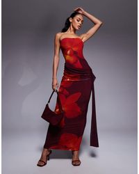 Kaiia - – exclusive – trägerloses, figurbetontes maxikleid aus doppellagigem netzstoff - Lyst