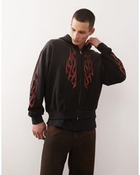 Weekday - Zip Through Hoodie With Flame Graphic - Lyst