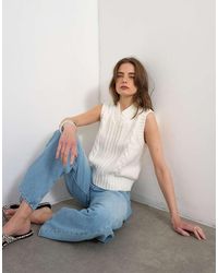 TOPSHOP - Knit Cable V Neck Vest - Lyst