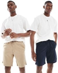Jack & Jones - Pack De 2 Pantalones Cortos De Color Azul Marino Y Beis De Mezcla De Lino De - Lyst