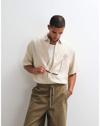 ASOS - Boxy Oversized Linen Blend Shirt With Placement Print - Lyst
