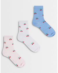 Pieces - 3 Pack Cherry Ankle Socks - Lyst