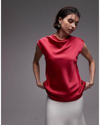 Mango - Satin Drape Neck Cap Sleeve Top - Lyst