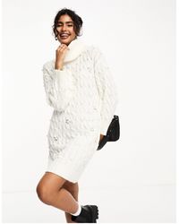 River Island - Cable Knit Mini Dress With Pearl Embellishment - Lyst