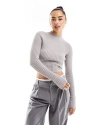 Pull&Bear - High Neck Ribbed Cropped Jumper With Tie Back Detail - Lyst