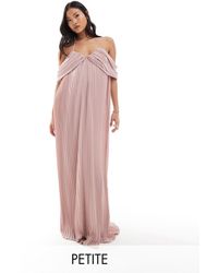 TFNC London - L'invitée - robe longue à épaules nues en mousseline plissée - pastel - Lyst