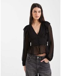 Wednesday's Girl - Wednesdays Girl Chiffon Dobby Long Sleeve Top - Lyst