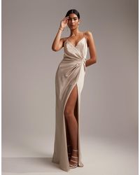 ASOS - Bridesmaid Satin Cami Maxi Dress With Drape Detail - Lyst