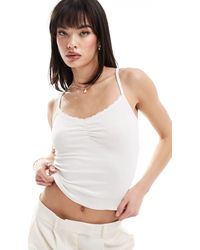 New Look - Lace Trim Ruched Front Singlet - Lyst
