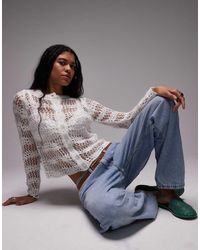 TOPSHOP - Cárdigan Blanco Con Botones De Punto Pointelle De - Lyst