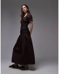 TOPSHOP - Vestido Fruncido Con Mangas De Casquillo Y Lazadas En Contraste En Los Laterales De - Lyst