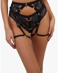 Playful Promises - Tabitha Wet-Look Lace Harness Suspender - Lyst