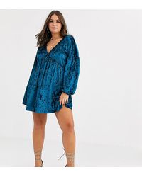 ASOS Langärmliges, ausgestelltes Samtkleid - Grün
