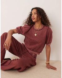 ASOS - Sudadera Burdeos Lavado De Manga Corta Con Costuras A La Vista De (Parte De Un Conjunto)-Rojo - Lyst