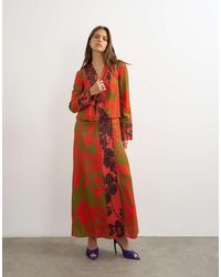 TOPSHOP - Viscose Satin Jacquard Dropped Waist Long Sleeve Wrap Front Maxi Dress - Lyst