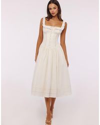 House Of Cb - Phoebe Cotton Broderie Anglaise Trim Midi Dress - Lyst