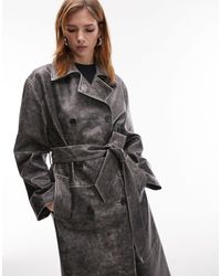 TOPSHOP - Real Leather Washed Effect Trench Coat - Lyst