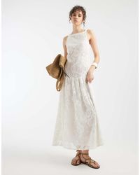ASOS - Slash Neck All Over Lace Midi Dress - Lyst