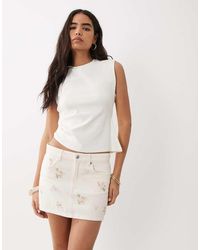 Mango - 100% Cotton Embroidered Denim Mini Skirt - Lyst