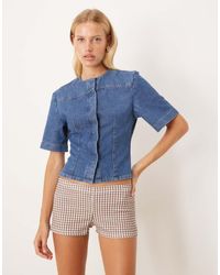 ASOS - Denim Top Met Korte Mouwen En Zonder Kraag - Lyst