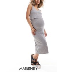 Mama.licious - Mamalicious Maternity 2 Function Nursing Ribbed Midi Dress - Lyst
