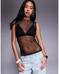 ASOS - Sleeveless High Neck Sheer Plisse Top - Lyst