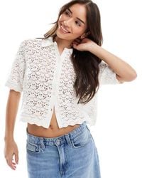 Pieces - Gebreid Overhemd Met Korte Mouwen - Lyst
