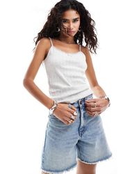 Monki - Strappy Pointelle Vest Top With Lace Trim - Lyst