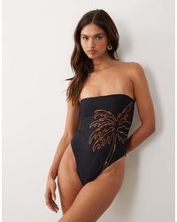 ASOS - Cornelia Bandeau Swimsuit With Embroidery Detail - Lyst