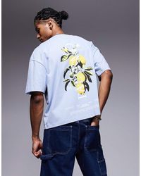 ASOS - Camiseta Azul Claro De Corte Cuadrado Extragrande Con Estampado Gráfico De Limón De - Lyst