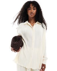 4th & Reckless - Plisse Collared Button Through Lettuce Edge Hem Shirt Co-ord - Lyst