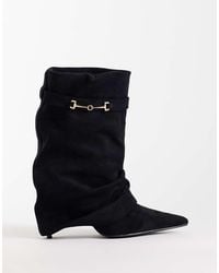 SIMMI - Simmi London Sansa Fold Over Ruched Heeled Boots With Horsebit Detail - Lyst