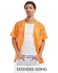 ASOS - Kanten Overhemd Met Korte Mouwen, Diepe Reverskraag En Ananasmotief - Lyst