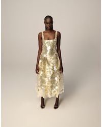 ARRANGE - Vestito Midi Color Limone Con Gonna A Ruota E Scollo Squadrato Decorato Con Paillettes A Disco - Lyst