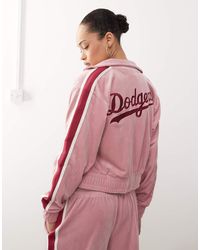 KTZ - La Dodgers Side Stripe Velour Zip Through Top Co-ord - Lyst
