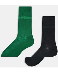 Monki - Confezione Da 2 Paia Di Calzini Neri E Verde Con Fondo Smerlato Con Volant - Lyst