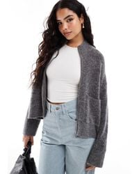 SELECTED - Femme Zip Thru Alpaca Blend Fluffy Cardigan With Pockets - Lyst