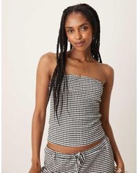 ASOS - Bandeau-Top Met Lange Pasvorm En Zwart-Witte Gingham Ruit, Deel Van Co-Ord Set - Lyst