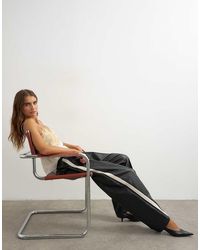 TOPSHOP - Faux Leather Stripe Wide Leg Trousers - Lyst