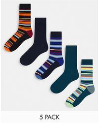 Jack & Jones Set Van 5 Paar Sokken Met Meerkleurige Strepen - Blauw