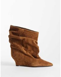 ASOS - Riven Premium Real Suede Wedge Slouch Boots - Lyst
