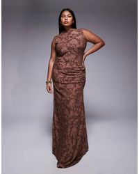 ASOS - Asos Design Curve Sleeveless High Neck Devore Maxi Dress With Ruched Skirt Detail - Lyst