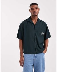ASOS - Boxy Oversized Revere Ribbed Shirt With Pocket Embroidery - Lyst