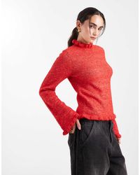Pieces - Frill Neck Knitted Jumper - Lyst
