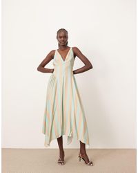 ARRANGE - Vestito Midi Verde A Righe Con Gonna A Ruota E Incrociato Sul Retro - Lyst