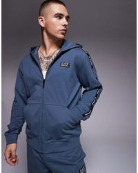 EA7 - Sudadera Gris Oscuro Con Capucha, Cremallera Y Detalle De Cinta Del Logo De Armani (Parte De Un Conjunto) - Lyst