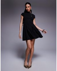 ASOS - High Neck Cap Sleeve With Button Detail Mini Dress - Lyst