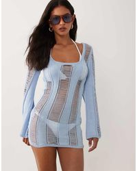 ASOS - Knitted Ladder Stitch Mini Beach Dress - Lyst