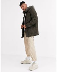 ASOS Parka Met Capuchon En Afneembare Rand Van Imitatiebont - Groen