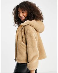 TOPSHOP Faux Fur Shearling Zip Through Jacket With Hood - Multicolor